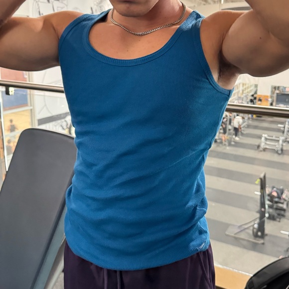 CALVIN KLEIN MEN TEAL BLUE TANK TOP VEST SHIRT COWBOY STEEL RIBBED COTTON ACTIVE - Picture 2 of 16